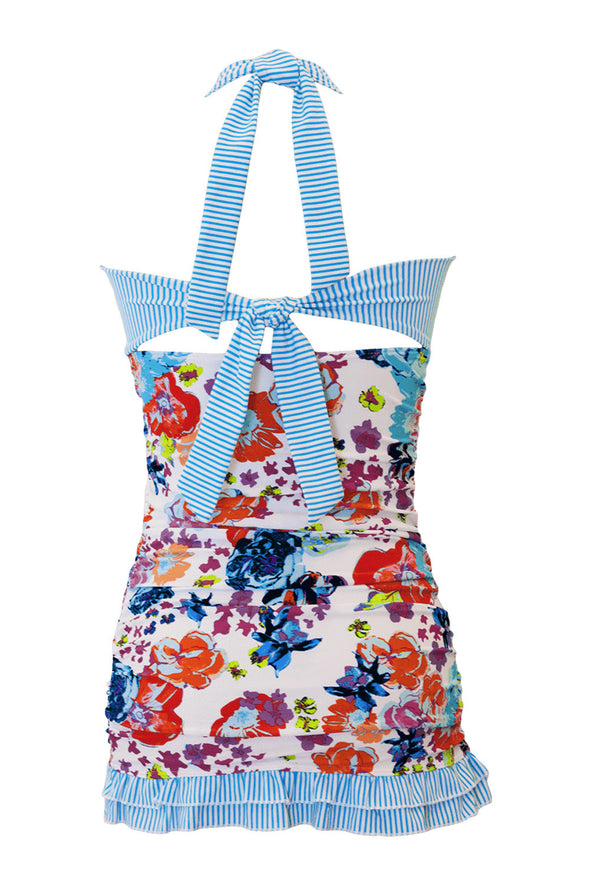 Open Back Ruched Halter Top Shorts Tankini Set