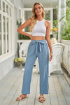 Elastic Waist Drawstring Wide Leg Pants