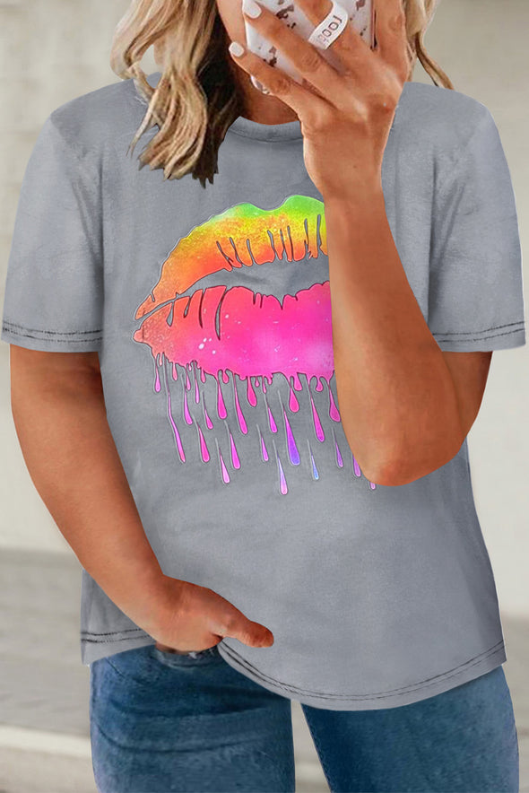 Neon Lips Graphic Plus Size T-shirt