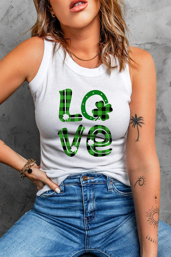 Solid White Round Neck Ribbed Tank Top