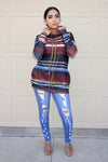 Multicolor Cowl Neck Striped Long Sleeve Sweatshirt