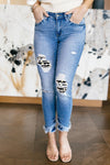 Distressed Mid Rise Skinny Denim Pants