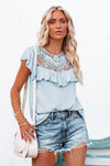 Lace Splicing Ruffled Short Sleeve T-shirt