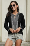 Long Sleeves Front Embroidery Blouse