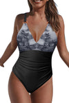 Tie-dye Colorblock Crisscross Back One-piece Swimsuit