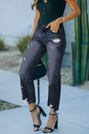 Medium Wash High Rise Straight Leg Jeans