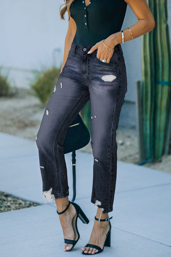 Medium Wash High Rise Straight Leg Jeans