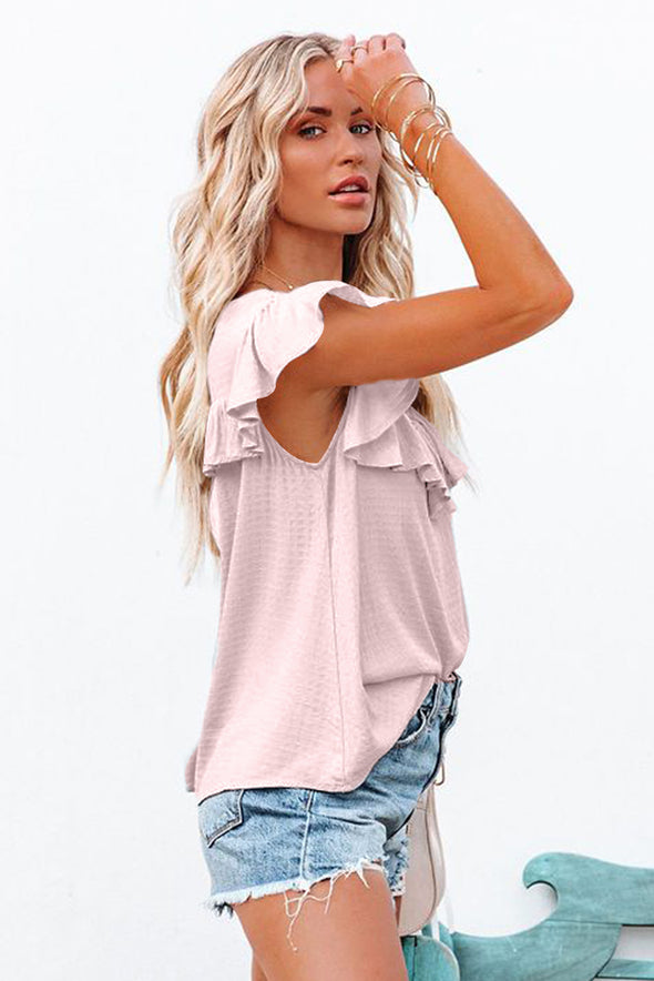 Lace Splicing Ruffled Short Sleeve T-shirt