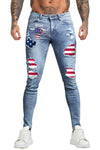 Men's Skull Print Patchwork Distressed Skinny High Waist Jeans