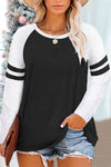 Crewneck Striped Splicing Sleeve Patchwork Plus Size Top