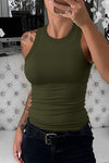 Solid White Round Neck Ribbed Tank Top