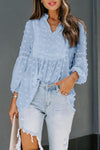 Swiss Dot Split Neck Ruffle Babydoll Blouse