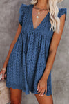 V Neck Ruffled Sleeves Perforating Babydoll Dress