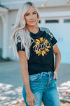 Letter Heart Print Leopard Striped Color Block Short Sleeve T-shirt