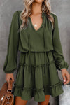 V Neck Long Sleeve Ruffle Tiered Mini Dress