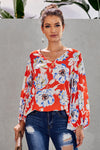 Multicolor Boho Print Balloon Sleeve Blouse