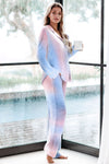 Multicolor Tie-dye Long Sleeve Shirt with Pants Pajamas Set