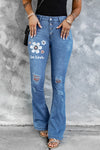 Dark Blue Mid Rise Button Front Flare Denim