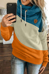 Multicolor Colorblock Cowl Neck Pullover Hoodie