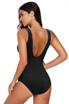 Leaves Splicing Ruched Front Open Back One-piece Swimsuit