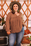 Wine Red V Neck Lantern Sleeve Swiss Dot Plus Size Blouse