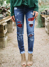 Patches Of Leopard Denim Distressed Jeans