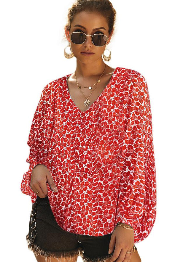 Multicolor Boho Print Balloon Sleeve Blouse