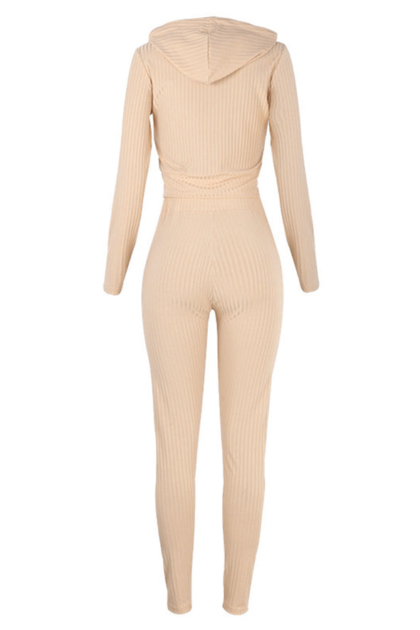 Ribbed Knit Cropped Hoodie and Jogger Two Piece Set