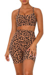 Charcoal Leopard Print Sports Bra Shorts Set