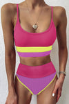 Spaghetti Straps Colorblock Ribbed High Waisted Swimsuit