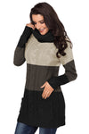 Colorblock Cowl Neck Cable Knit Sweater Dress