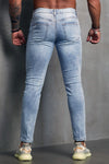 Men's Skull Print Patchwork Distressed Skinny High Waist Jeans
