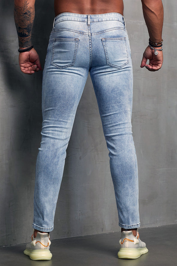 Men's Skull Print Patchwork Distressed Skinny High Waist Jeans