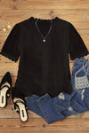 V Neck Lace Crochet Swiss Dot Short Sleeve Blouse