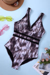 Floral Print Lattice Plunge One Piece Swimsuit