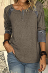 Casual Striped Color-Block Crew Neck Shirt