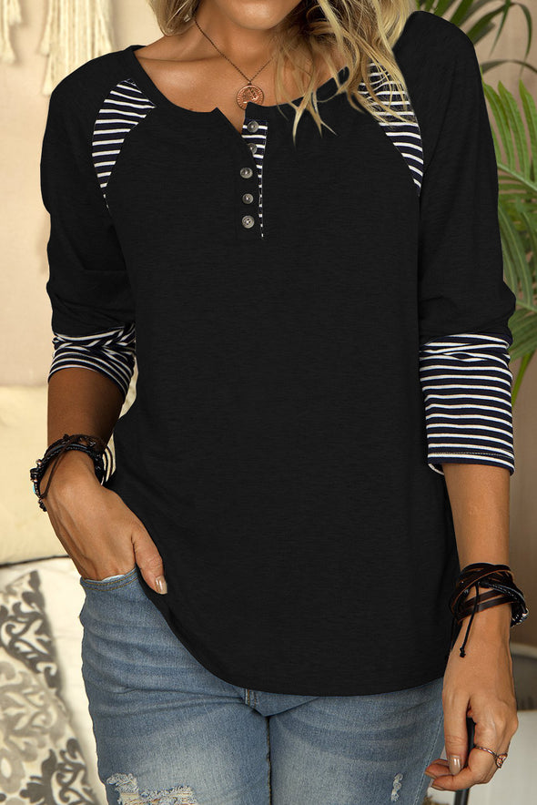 Casual Striped Color-Block Crew Neck Shirt