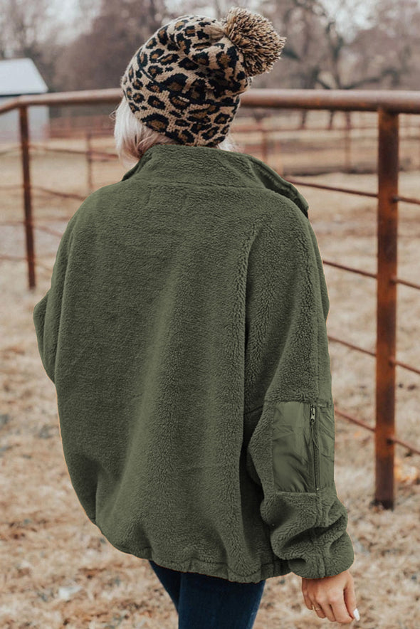 Zip Up Sherpa Coat with Pocket