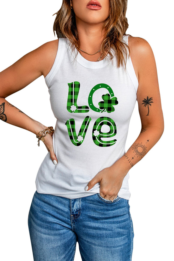 Solid White Round Neck Ribbed Tank Top