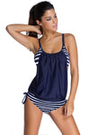 Grey Layered-Style Striped Tankini with Triangular Briefs