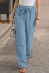 Elastic Waist Drawstring Wide Leg Pants