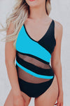 Colorblock Mesh Backless One-piece Swimwear