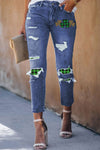 Fading Distressed Holes Crop Jeans