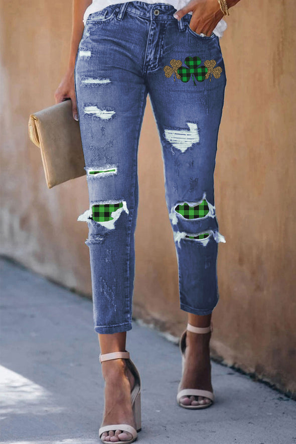 Fading Distressed Holes Crop Jeans