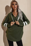 Striped Side Split V Neck Hoodie