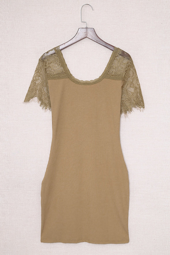 Lace Sleeve Ribbed Bodycon Dress