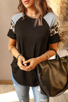 Letter Heart Print Leopard Striped Color Block Short Sleeve T-shirt
