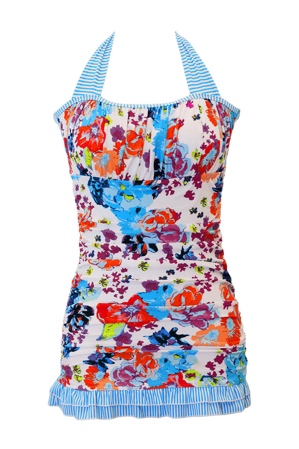 Open Back Ruched Halter Top Shorts Tankini Set