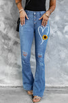 Dark Blue Mid Rise Button Front Flare Denim