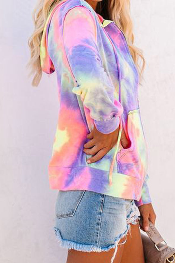 Multicolor Tie-dye Pocket Zip Up Hoodie